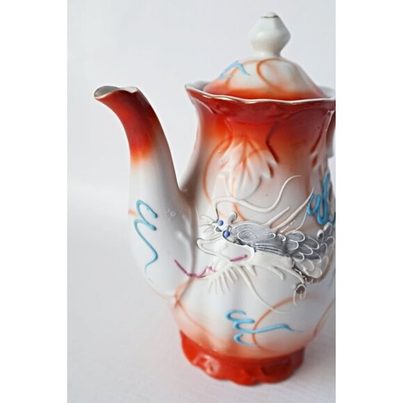 Vintage Moriage Dragon Ware Teapot Sugar Bowl Creamer 6 Demi Tasse Cups & Saucer - Picture 9 of 10